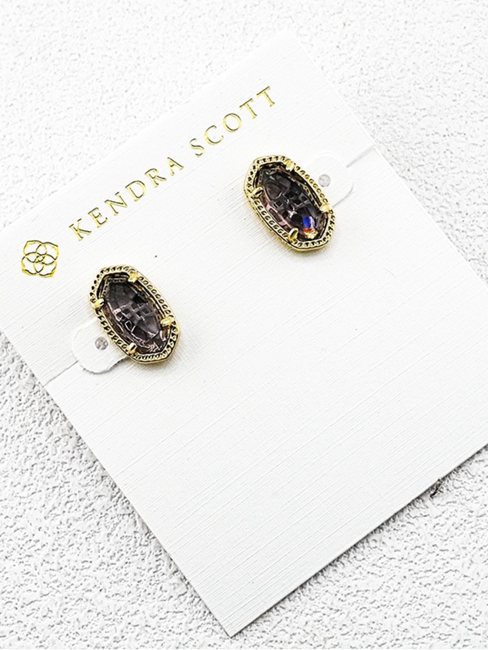 Kendra Scott Gold Frame Smoky Purple Glass Stud Earrings